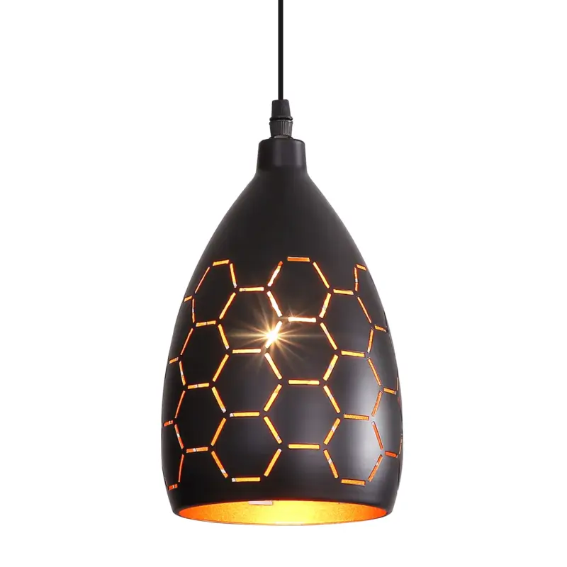 Lampe à Suspension Vintage, E27 Conception de Découpe Noir et Or 120CM Lustre Suspension en Métal, Lustre Design Industriel, Suspension Luminaire pour Salon, Chambre, Café, Bar, Restaurent Prix Bas