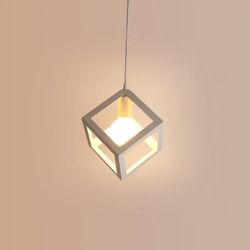 Nouveauté Lustre Suspensions en forme de cube, Suspension Luminaire Industrielle,Vintage Industrielle Plafonnier en Créatif Métal Base E27 Blanc