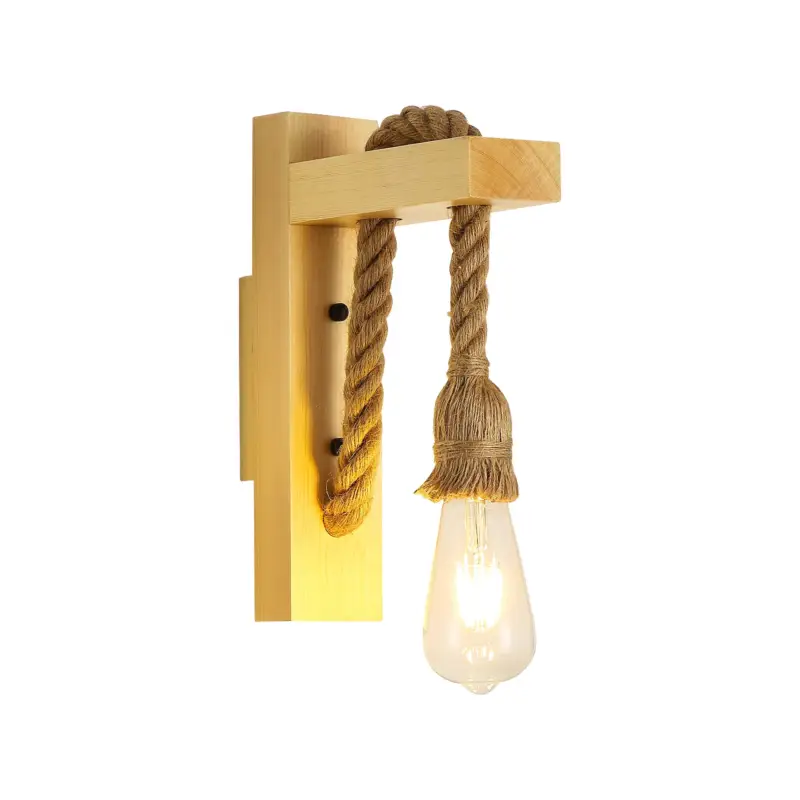 Applique Murale Bois Rétro,Spots Muraux Vintage Industriel, E27 Corde De Chanvre Créative Lampes Murales pour Chambre, Balcon, Couloir, Cuisine, Escalier Dernière Chance