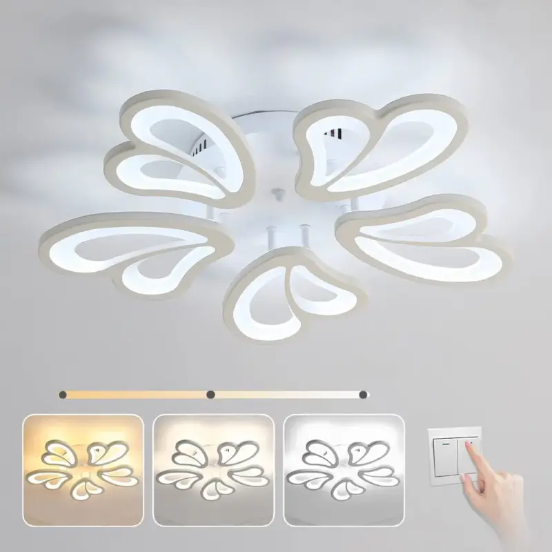 Plafonnier LED, 39W Lustre Créatif Forme De Fleur, Ø 57cm Lampe de Plafond Acrylique pour Chambre Salon Bureau Étude, Trois Couleurs 3000K à 6500K Achat Immédiat