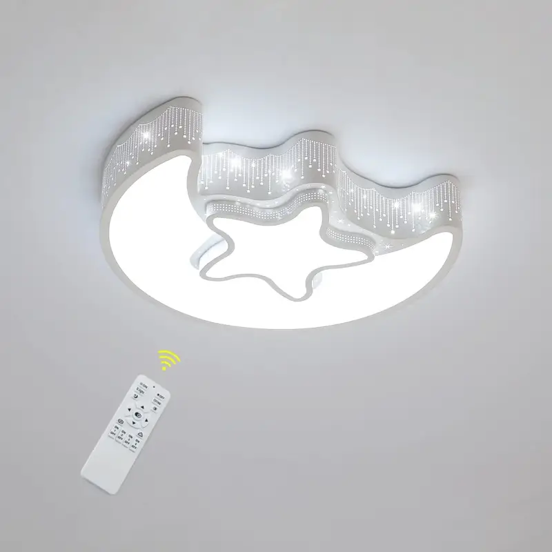 Plafonnier LED Dimmable, Lustres en forme d'étoile de lune, lampe de plafond led avec télécommande 3000K-6500K pour Chambre d'Enfant Chambre à coucher Salle d'étude, 36W 50CM Bon Plan