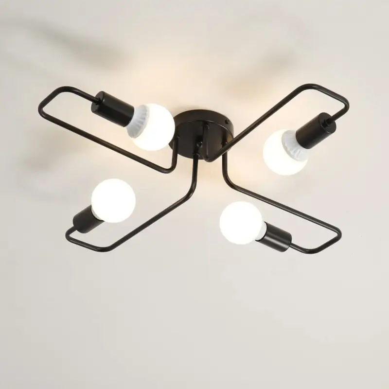 Usine Directe Plafonnier Industriel Noir, E27 Plafonnier Lutres Luminaire en Metal, Éclairage Lampe de Plafond Vintage pour Salon Chambre Cuisine Loft Bar Café 4 Lampes