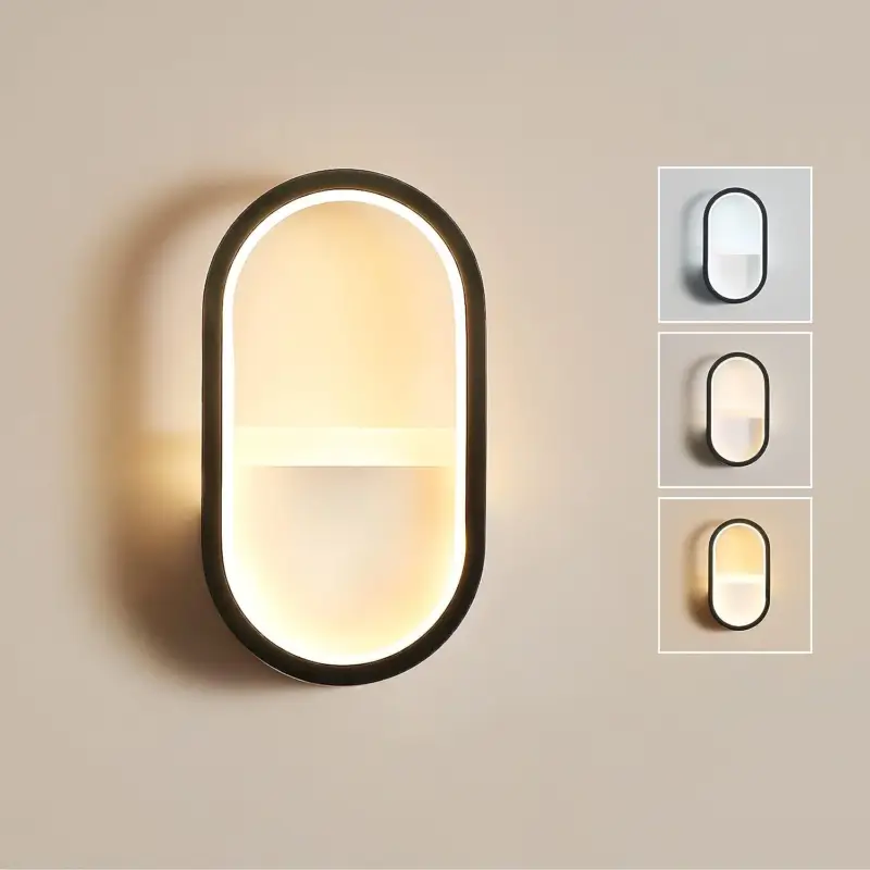 Offre Spéciale Applique Murale LED Moderne, 3000K, 4000K, 6000K Lampe Murale Réglable 3 Couleurs, Éclairage Mural Interieur Ovale 12W pour Couloir, Chambre, Salon (Commande de Commutateur) Noir