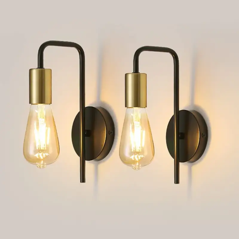 Remise Applique Murale Vintage 2 Pack, Lampe Murale Intérieur Industrielle, Spot Mural Fer Rétro pour Chambre Couloir Bar, E27, IP20, Noir, Sans Ampoule