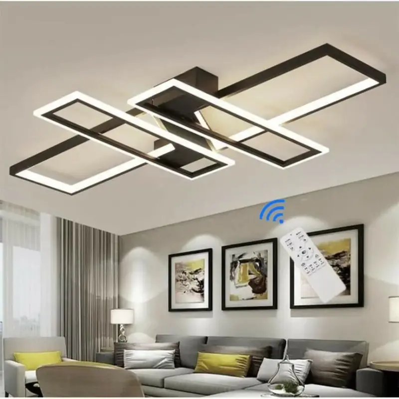 Jusqu&rsquo;à Épuisement Des Stocks Plafonnier LED 54W Lampe de plafond Moderne Rectangle Désign Abat jour Applique pour Chambre Salon Cuisine Salle à manger Loft Escalier Couloir Dimmable avec télécommande,90cm