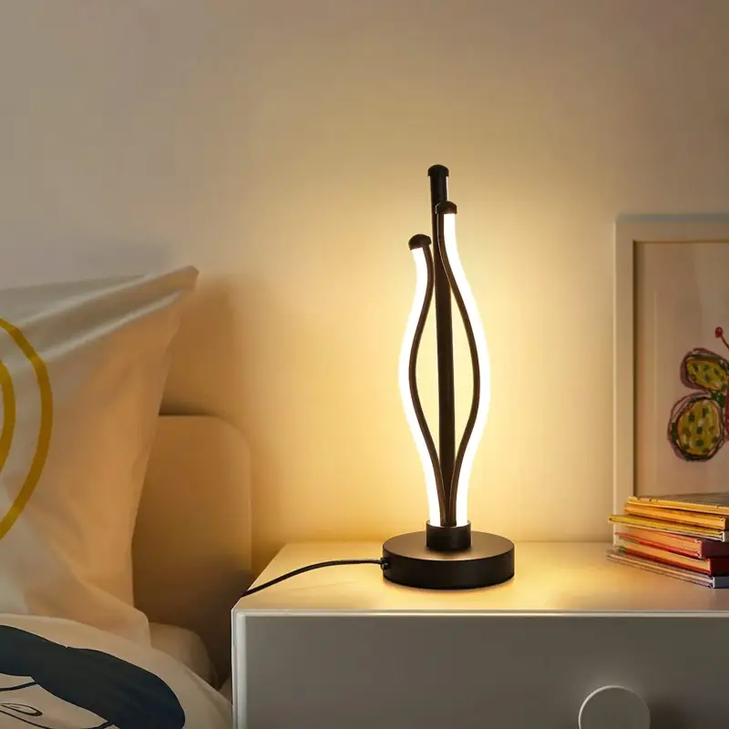 Lampe de bureau à LED, Lampe de Lecture à courbe de lumière chaude avec cordon de raccordement, lampe de chevet moderne pour salon, chambre d'amis, décoration de table de commode Retour Gratuit