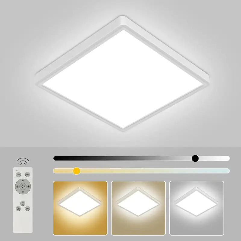 Achetez Aujourd&rsquo;hui Plafonnier LED Dimmable, 24W Carré Luminaire Plafond avec Télécommande, IP40 Imperméable,Plafonnier Led Mince pour Chambre,Cuisin,Salon 3000K-6500K, Blanc,Ø40CM