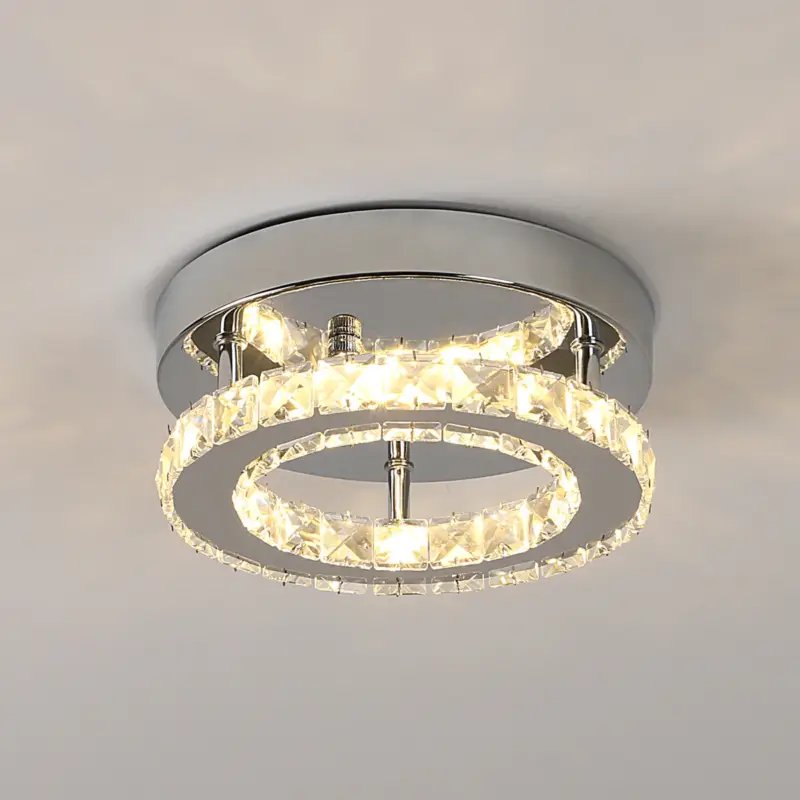 Acheter En Ligne Plafonnier rond en cristal simple, plafonnier à LED, lustre en cristal clair 12W, plafonnier moderne pour chambre, salon, cuisine, couloir, lumière Blanc chaude, 220v.
