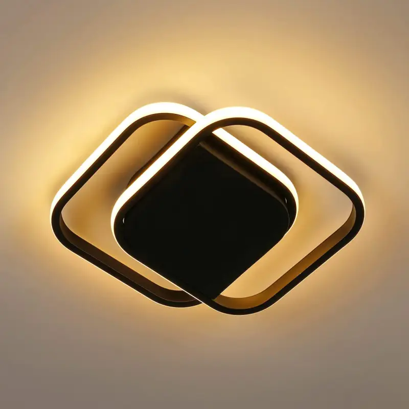 Plafonnier LED, 30W 3300LM Luminaire Plafonnier carré Moderne, pour Salon, Couloir, Cuisine, Chambre Lampe de Plafond Blanc Chaud 3000K (34CM, Noir) Promotion Saisonnière