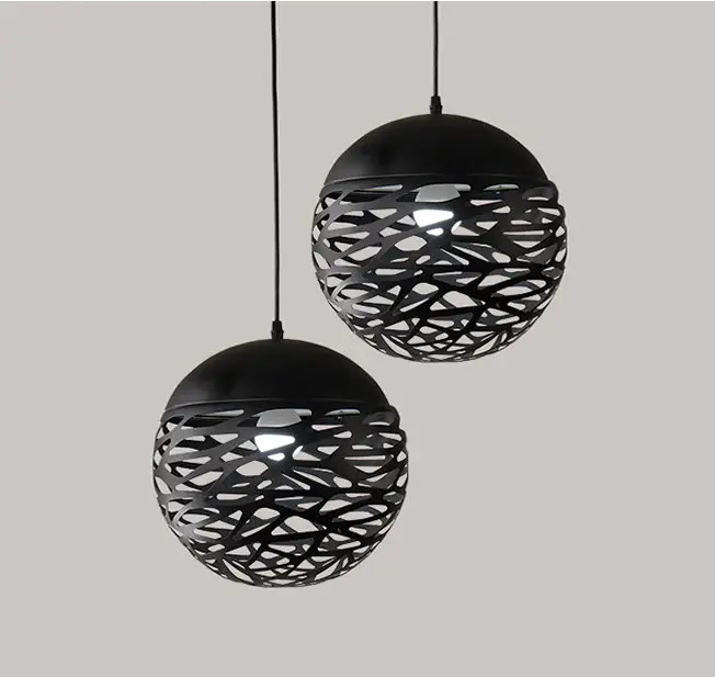 Livraison Express Industriel Global Metal moderne creux plafond Lustre Îlot de cuisine Art Lighting Loft Fer à une tête Personnalité studio Salon Pendant Light Restaurant Bar Comptoir Lampe suspendue E27 Sans Ampoules Noir