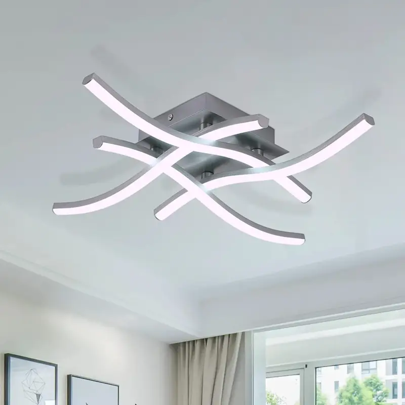 Achetez Aujourd&rsquo;hui Plafonnier LED, Lampe Plafond Design Incurvé, Moderne Luminaire Plafonnier Led, 4 Barres Lumineuses LED Gris Intégrées, 24W 2400LM, 6500K Lumière Blanc Froid Pour Chambre, Salon, Cuisine