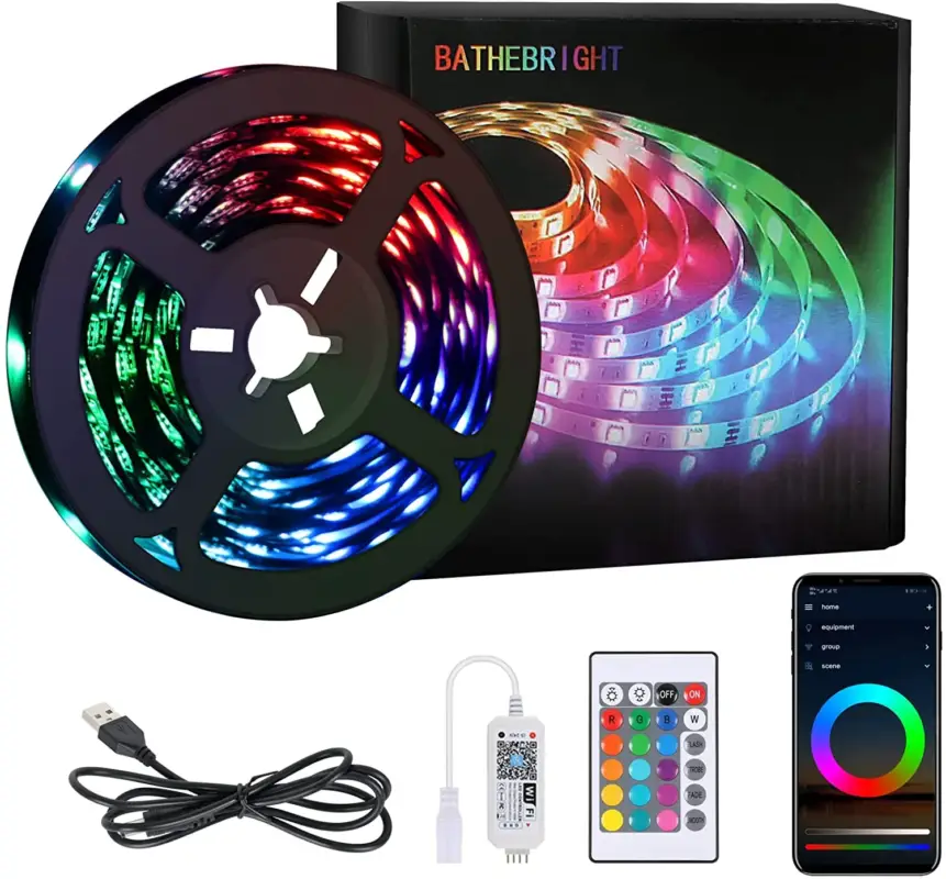 Réduction Ruban LED 5M, Bande LED Chambre RGB 5050 12V, 20 Couleurs Gradables, Multicolore LED Strip IP20 Adhésive 3M Améliorée avec Télécommande à 24 Boutons pour Décorations D'intérieur, Fêtes et Noël