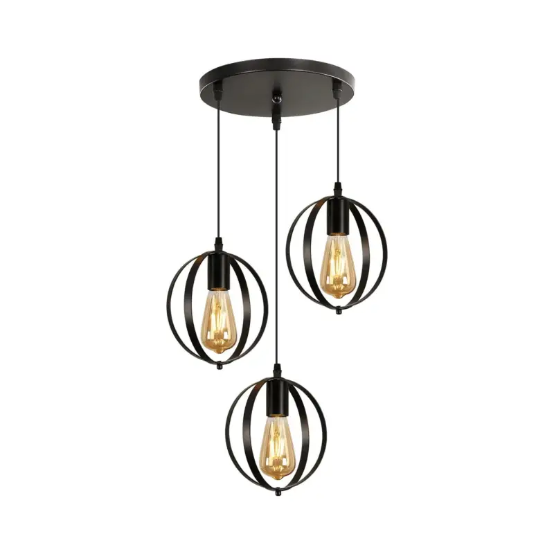 Plafonnier Vintage Industriel, Lustre Suspension à 3 Lumières, Abat-jour en Métal Noir Réglable, Lampe E27 pour Salon, Cuisine, Chambre Prix Promo