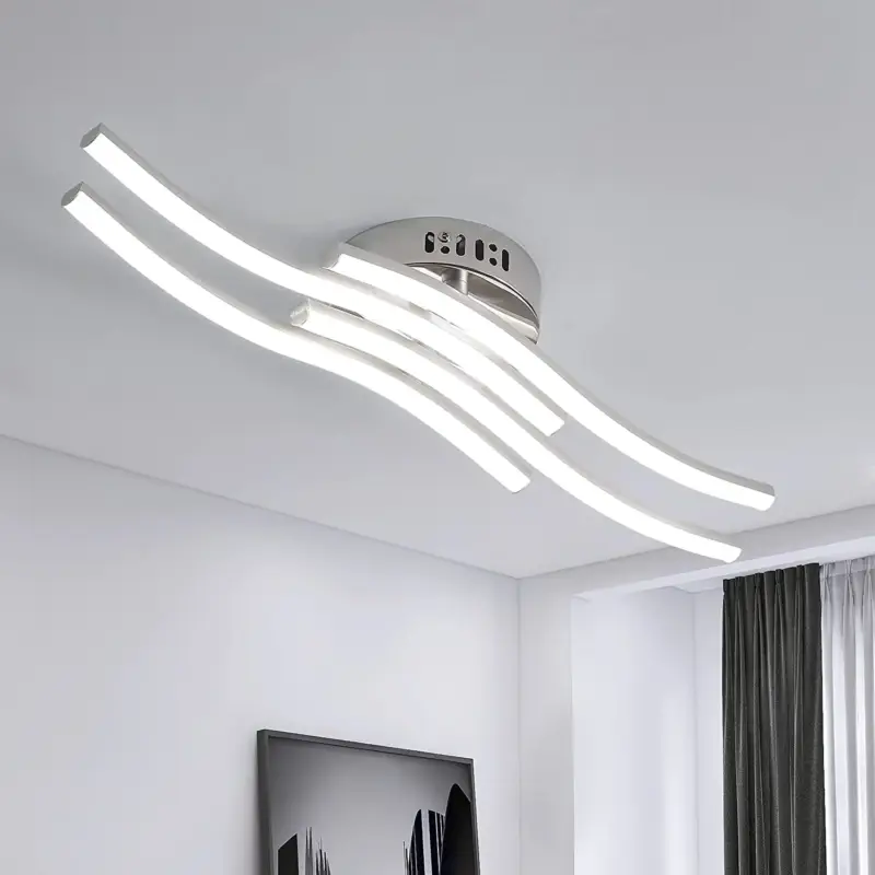 Nouveauté Plafonnier LED Ondulé à 4 Lumières, Lumière Blanche 6000K, 24W pour Salon, Salle de Bain et Cuisine, Luminaire Plafonnier Moderne IP20