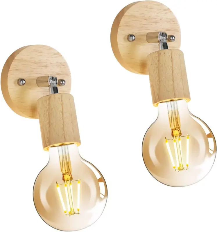2 pièces Applique Murale Intérieur Bois Vintage Lampe murale Pour chambre à coucher, salon, couloir, entrée E27 Base Meilleur Prix