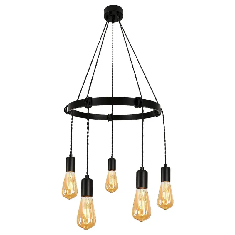 Petit Prix Lustre Vintage 5 douilles Suspension E27 Base Pour salon chambre à coucher salle à manger bureau Noir