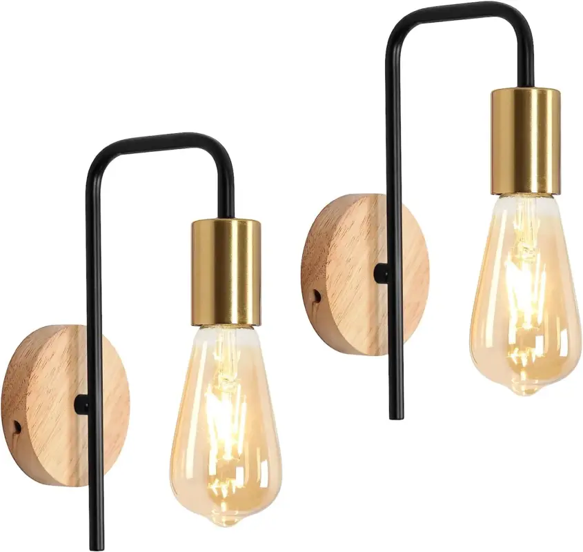 2 pièces Applique Murale Intérieur Vintage Bois Lampe murale E27 Base Pour chambre à coucher, salon, couloir, entrée Pas Cher