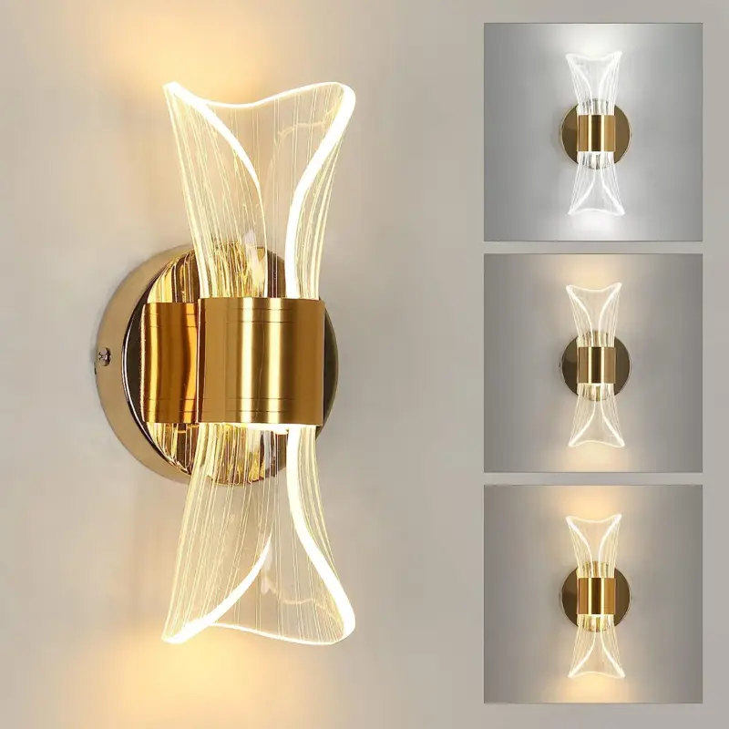 Applique Murale Intérieur LED Dimmable, 12W Moderne Lampe LED Murale Design Créatif, Éclairage Acrylique Luminaire Mural pour Salon Couloir Chambre Escaliers, Or Commander Vite
