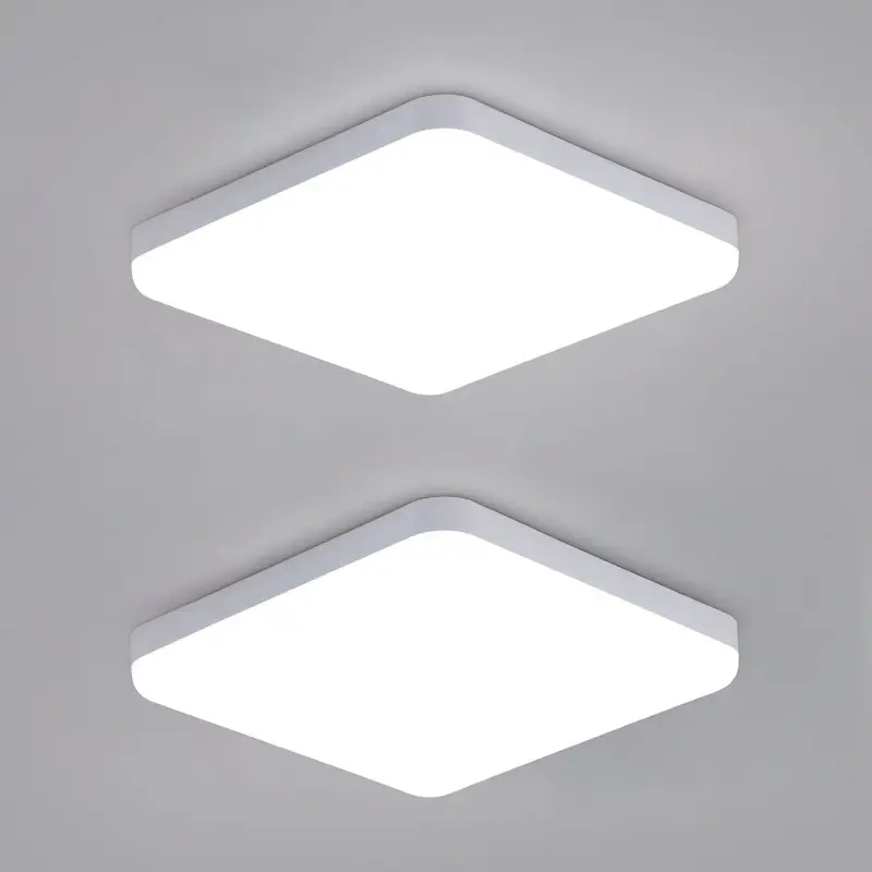 2 pièces Plafonnier LED Carré 25x25cm plafonnier LED salle de bain étanche IP54 Blanc Froid 6500K Pour Bain, Chambre, Salon, Cuisine Livraison Express