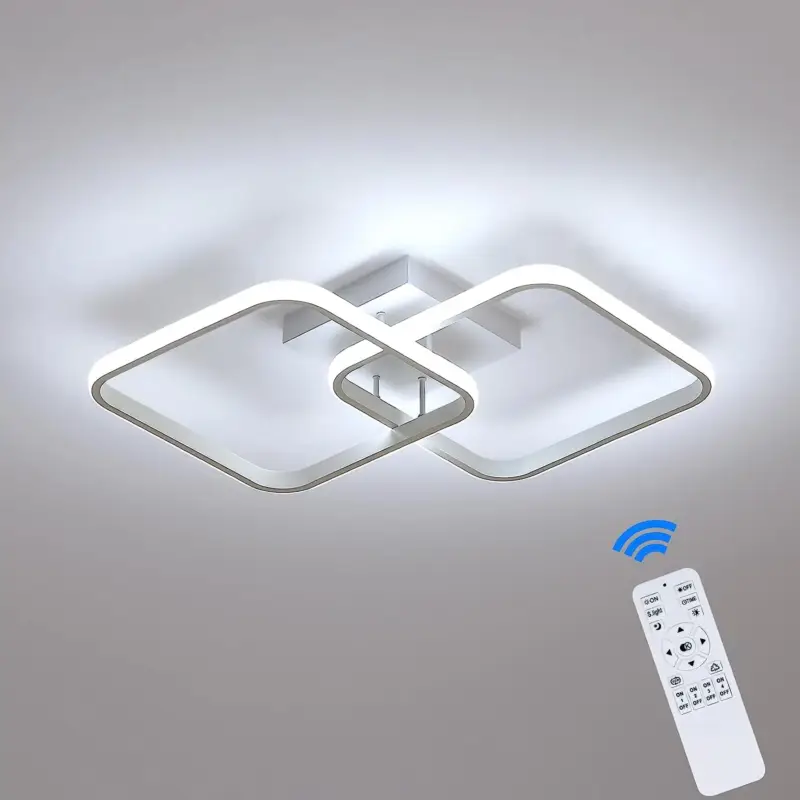 Affaire À Saisir Plafonnier Led Dimmable 50W Moderne Cercle carré Lampe de Plafond 3000K-6000K Pour salon chambre à coucher salle à manger bureau Blanc