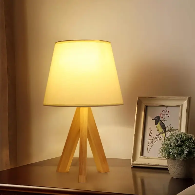 Super Prix Lampe de chevet Bois Moderne Lampe à poser E27 Base Pour Chambre, Salon, Bureau Blanc (Ampoule non incluse)