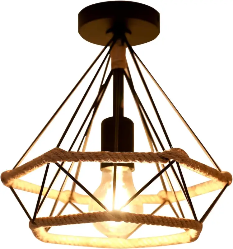 Plafonnier Industriel et Vintage E27 Base Cage Lampe de Plafond Pour Cuisine Salle à Manger Chambre Couloir Entrée Balcon Noir (Ampoule non incluse) Commander Maintenant