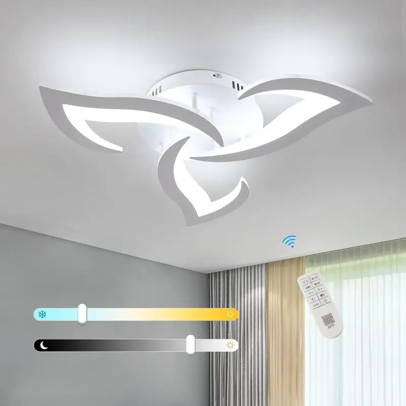 Paiement Sécurisé Plafonnier Led Dimmable Forme de fleur créative Lampe de Plafond Dimmable 3000K-6000K 35W Pour salon chambre à coucher salle à manger bureau Blanc