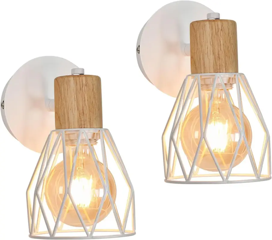 2 pièces Applique Murale Intérieur Bois Vintage Lampe murale E27 Base Pour chambre à coucher, salon, couloir, entrée Blanc (Ampoule non incluse) Offre Du Jour
