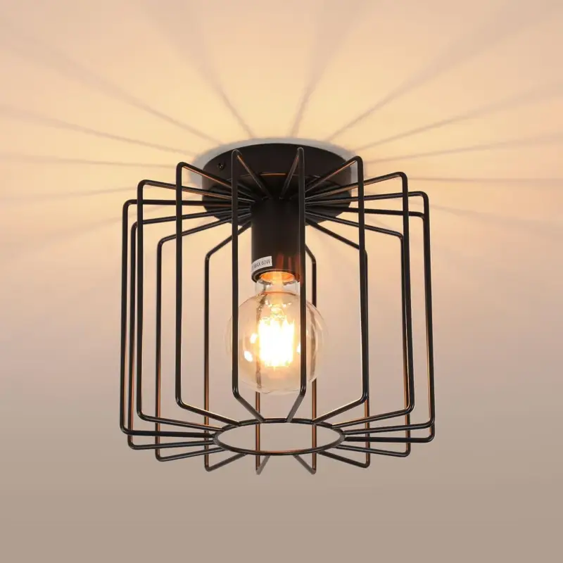 Plafonnier Vintage E27, Luminaire Métal Cage Noir, Suspension Cage Cube Luminaire pour Salon Cuisine Chambre à Coucher Café Bar Dernier Modèle