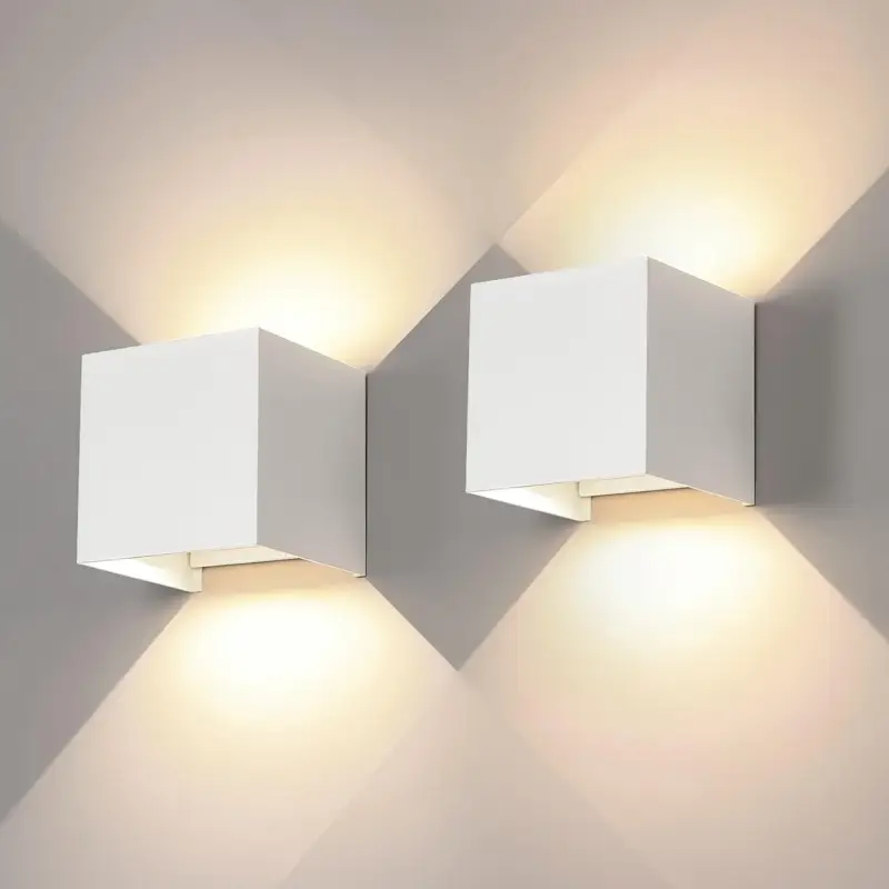 Prix Promo 2 Pack Applique Murale LED Exterieur, 12W Appliques Murales Interieures avec Angle Réglable éclairage mural d'extérieur, Etanche IP65 Lampe Murale Moderne pour Salon, Chambre (Blanc) Blanc Chaud 3000K
