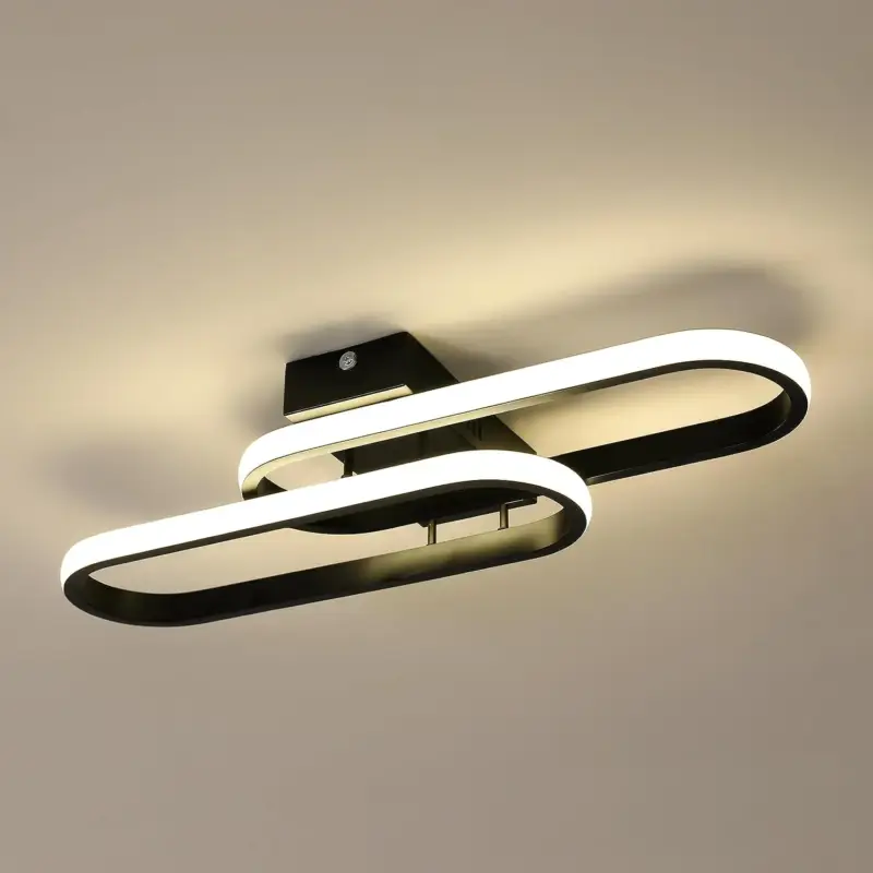 Plafonnier LED 32W 3600LM, Luminaire Plafonnier Moderne, Lampe de Plafond Acrylique pour Salon Chambre Cuisine Salle de Bain Couloir Balcon 50cm (Noir) lumière neutre 4500K Nouvel Arrivage