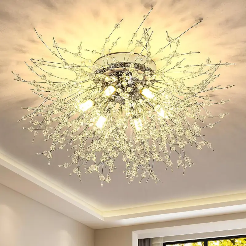 Plafonnier LED Lustre en Cristal Moderne K9 Cristal Suspension Plafonnier Température de couleur réglable 3000K/4500K/6500K 6 G9 Lampe de Plafond Argenté Promotion Saisonnière