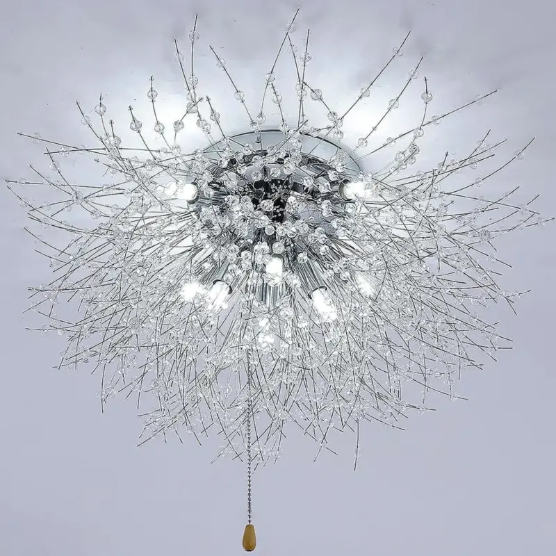 Plafonnier LED Cristal, Lustres de Feu d'Artifice Modernes, Luminaire Plafonnier Dimmable Lumière Tricolore 3000K-6500K pour Chambre Salon Salle de Bain(Argent, Ampoule incluse) Remise