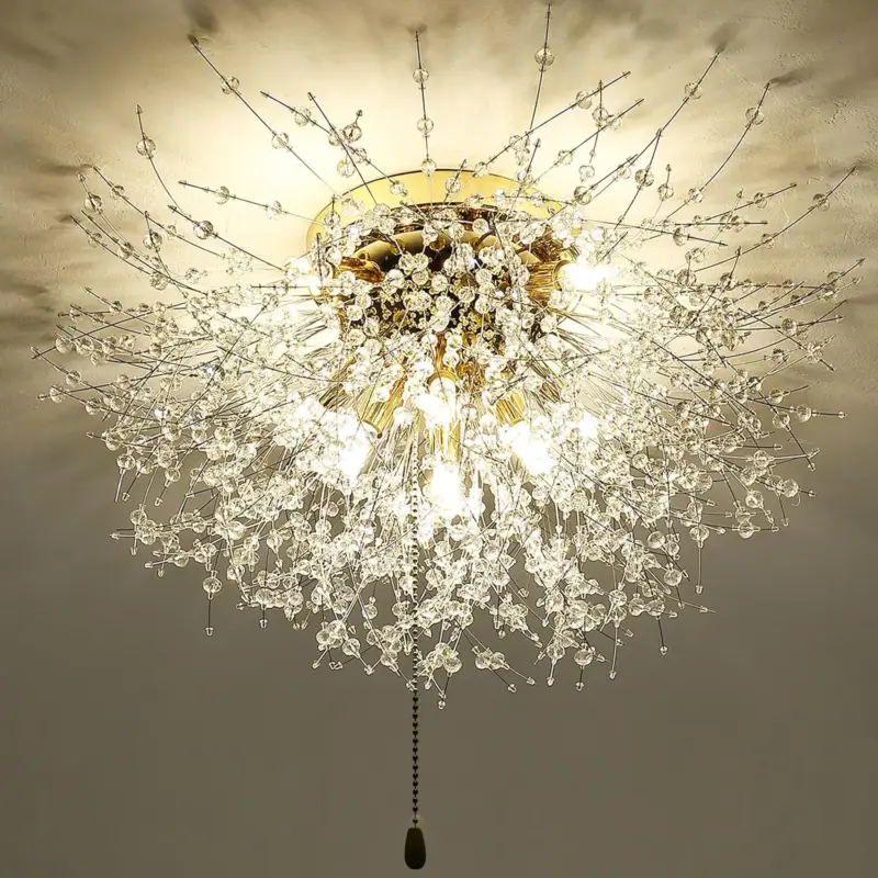 Commande En Gros Luminaire Plafonnier en Cristal, Lustres de Feu d'Artifice Moderne, Lampe LED Plafond Dimmable 3000K-6500K Lumière Tricolore pour Salon Chambre Salle de Bain(Ampoule incluse, L'or)