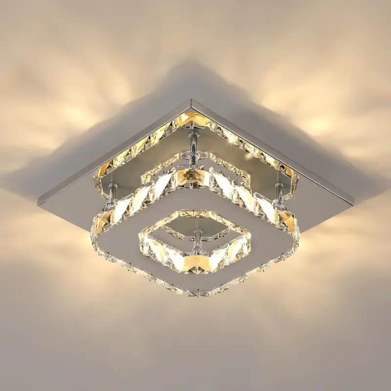 Affaire À Saisir Plafonnier LED, Lustre en Cristal 15W, Carré Éclairage de Plafond Moderne pour Chambre, Salon, Cuisine, Couloir, 3000K Lumière Chaude