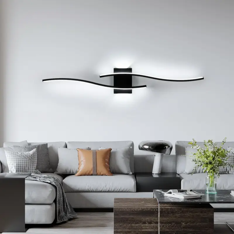 Applique Murale Intérieure LED, 27W 3000LM Lignes Simples Lampe Murale Moderne, Lumière Blanche Froide 6500K, Iuminaire Mural Interieur Noir pour Chambre, Salon, Alle à manger, Couloir, Escalier Meilleure Vente