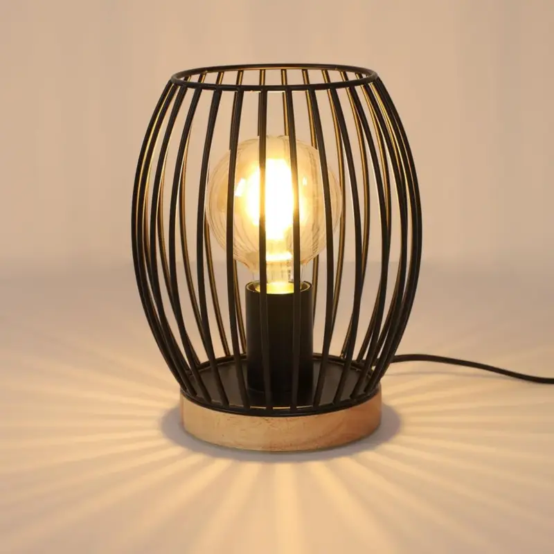 Haute Qualité Lampe de Table Metal Noir E27 Cage, 21cm de Haut Lampe de Bureau, Lampe de Chevet Intérieur Design Décorative avec Interrupteur à Boutons pour Fête-Cadeau, Chambre, Salon(Pas d'ampoule)