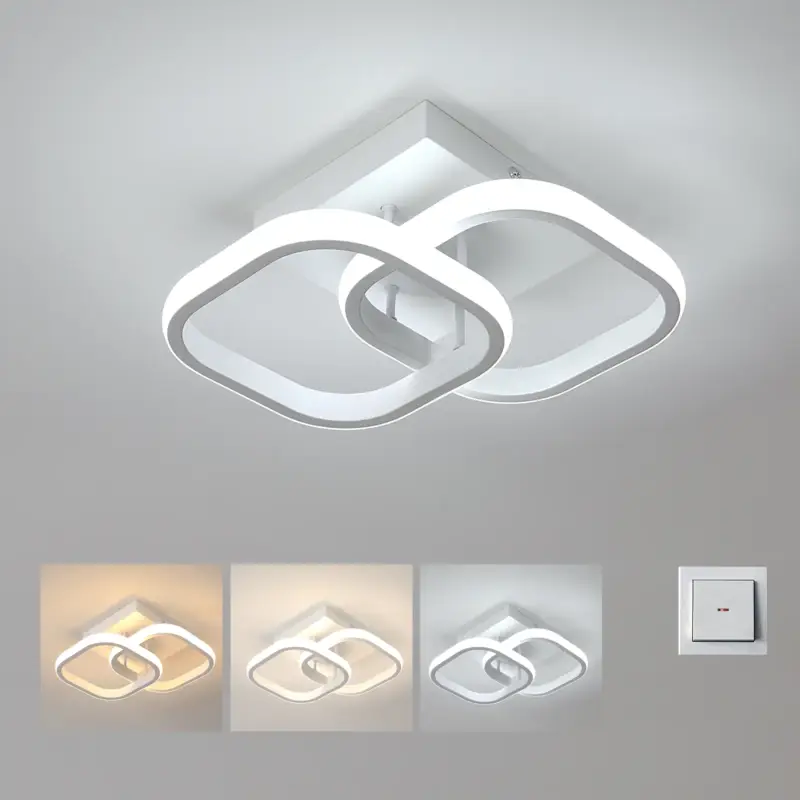 Plafonnier LED en aluminium, Lumière tricolore à la mode 24W, Blanc 220V Couloir, Escalier, Chambre, Populaire