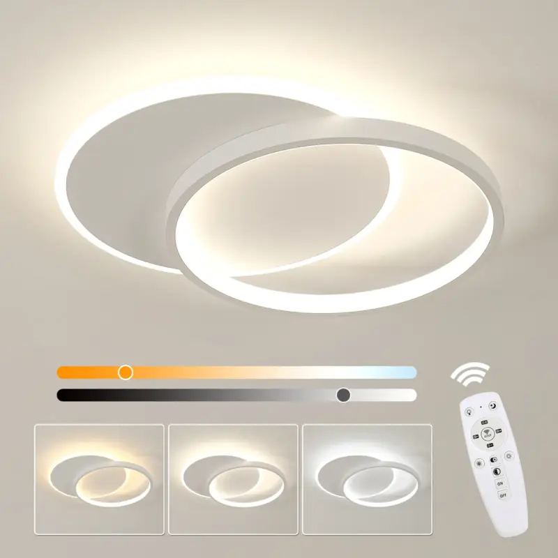 Soldes Plafonnier LED Dimmable en Aluminium en Forme de Croissant – Blanc, Forme Circulaire 40x30x5.5cm, Variateur Sans Niveau avec Télécommande 28W