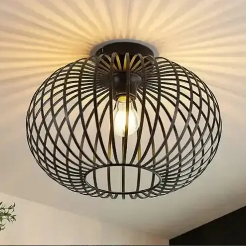 Prix Choc Plafonnier salon, salle à manger, cuisine, chambre à coucher, éclairage industriel d'intérieur, noir, forme lanterne en fer, tête de lampe E27
