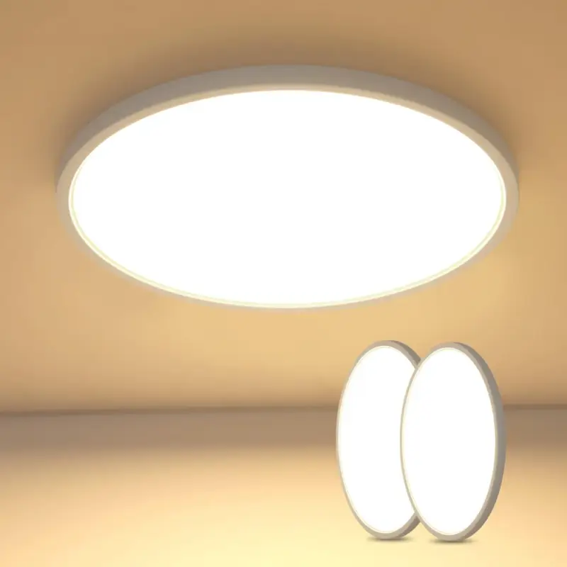 Must-Have Lot de 2 Plafonniers LED Ultra-Mince Rond 40CM, 36W, Lumière Blanche Chaude 3500K, PVC, Éclairage Moderne pour Salle de Bain, Chambre, Cuisine