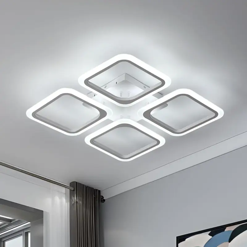 Dernière Chance Plafonnier LED, Blanc Carré*4 têtes, en Acrylique, 46W 6500K Lumière Blanche Froide, pour Salon Chambre