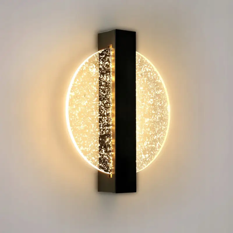 Bon Plan Applique Murale LED Moderne avec Feuille d'Argent, Rond Noir,en Acrylique, Lumière Chaude 3500K, pour Chambre Salon
