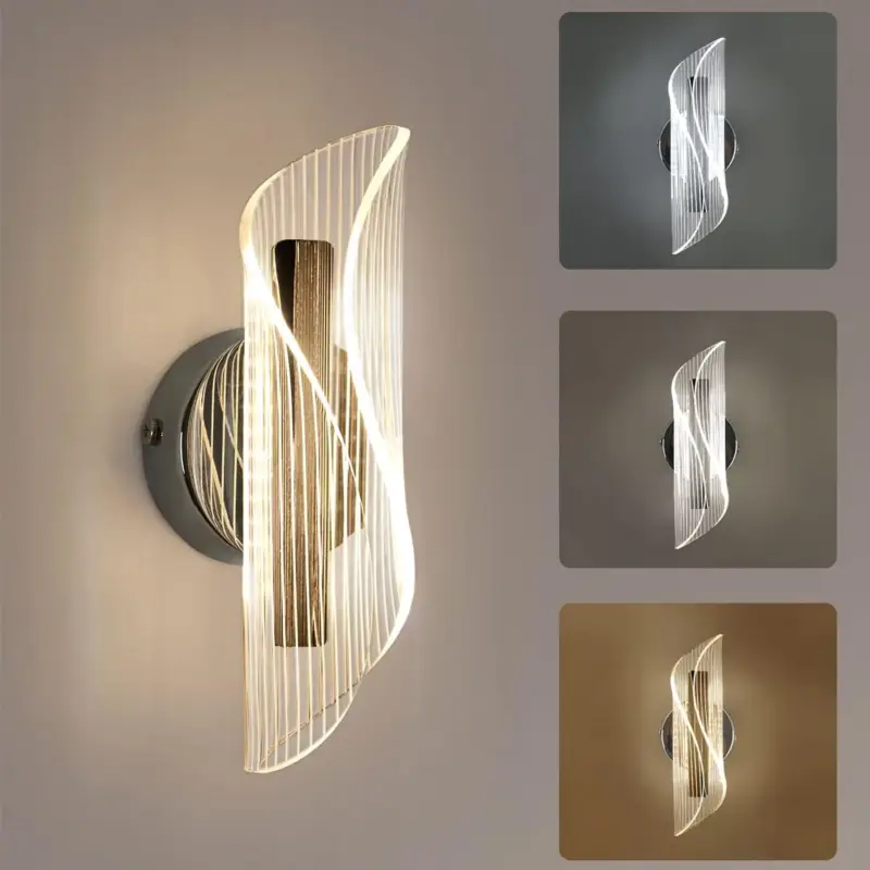 Commande En Gros Applique Murale 12WDesign Créatif Incurvé Lumière Intérieure Moderne avec 3 Températures de Couleur