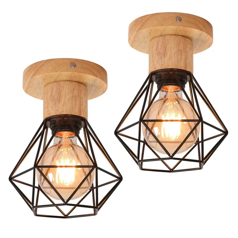 2PCS Plafonnier Rétro, Noir, en Fer, Châssis 15,5*20 CM, Base E27(sans Ampoule), pour Restaurant, Salon Expédié Aujourd&rsquo;hui