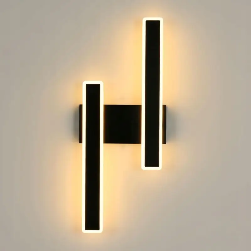 Applique Murale LED, Noir Rectangulaire, Lumière Blanche Chaude 3000K, en Acrylique, 46*18CM Promotion