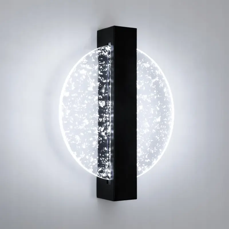Applique Murale LED Moderne avec Feuille d'Argent, Rond Noir,en Acrylique, Lumière Blanche Froide 6500K, pour Chambre Salon Solde