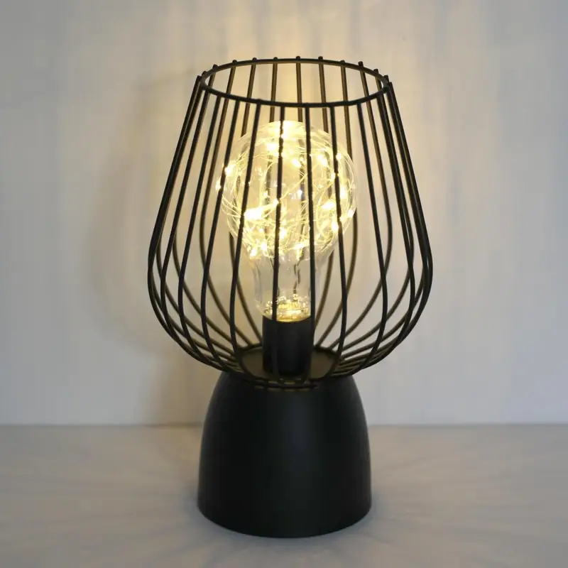 Authentique Lampe de Chevet à Cage, Lampe de Table Creuse, 3000K Lumière Chaude LED – Lampe de Table Portable sans Fil (Sans Batterie)