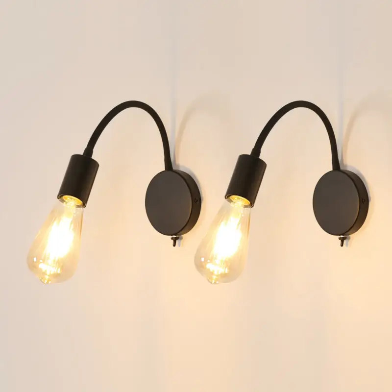 2 Pack E27 lampe murale industrielle vintage, E27 lampe murale rétro en métal, lampes murales d'intérieur noires pour cage d'escalier, couloir, salon, cuisine (ampoule non incluse) Remise