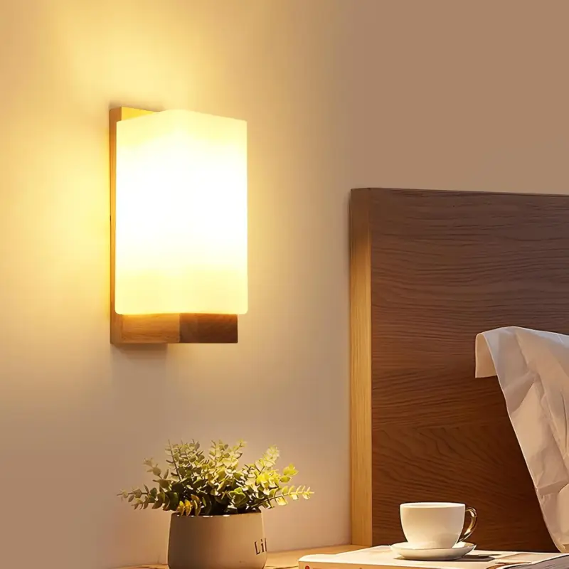 Prix Promo Vintage Wooden and Glass Cube Wall Light – E27 Interior Lamp